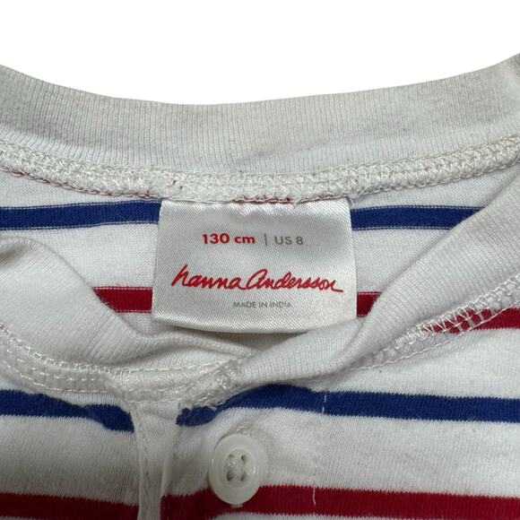 HANNA ANDERSSON Red White Blue Henley Short Sleeve Tee Size 8 130 Kids Cotton - Picture 3 of 4